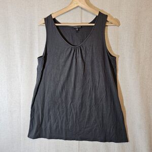 Eileen Fisher Dark Gray Tank V-Neck Scoop Gathered Detail Womens Petite Large PL